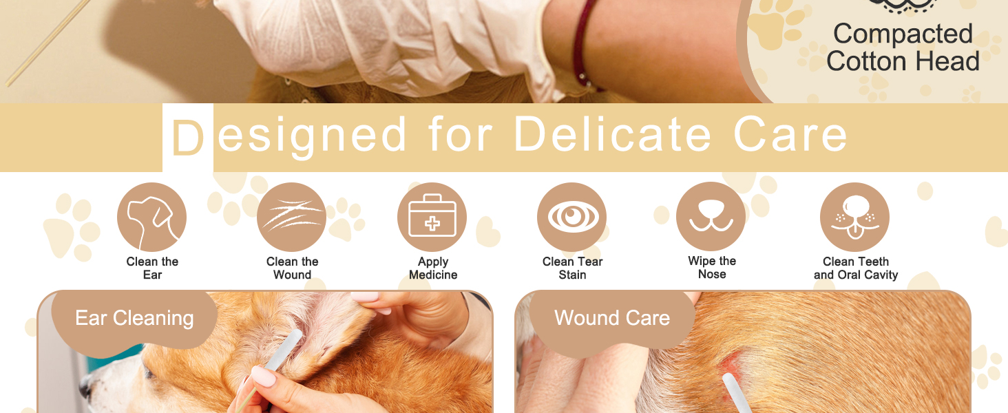 Versatile cotton swabs for dog tear stain removal and applying ointment to skin