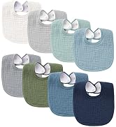 Konssy Muslin Baby Bibs 8 Pack Baby Bandana Drool Bibs Cotton for Unisex Boys and Girls, Soft Abs...