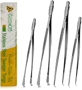 GEEKHOM 4 Pcs Kitchen Tweezer Tongs Set, 12 & 10 Inch Black Stainless Steel, Long & Short Food Tw...