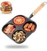 TOTITOM 4 Hole Frying Pan Egg Pan, Cast Iron Egg Pan, Cast Iron 4 Cup Egg Frying Pan with Wooden ...