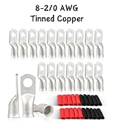RED WOLF 20PCS 6 AWG-3/8 Marine Grade Wire Lugs, Tinned Copper Ring Terminal Connectors Ends W/3:...