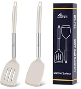 HOTEC Heat Resistant Silicone Solid Turner, Slotted Kitchen Spatulas set Cooking utensils (13.7in...
