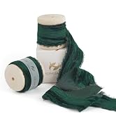 HUIHUANG Dark Green Velvet Ribbon 1 inch Frayed Velvet Ribbon Hunter Green Crinkled Silk Velvet R...