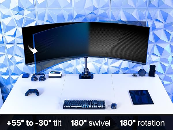 ultrawide monitor mount single arm heavy duty tilt swivel rotate desk clamp vesa adjustable