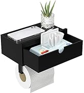 Domax Black Toilet Paper Holder with Shelf - Wall Mount/Adhesive Bathroom Toilet Paper Holder Bam...
