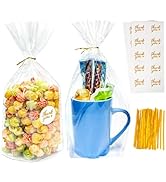 Cherodada 7"x 12", 100Pcs Bottom Gusset Bags, with Twist Ties and Thank You Sticker for Gift Wrap...
