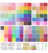 Funtopia 34000pcs+ 3mm Seed Beads for Jewelry Making, 5 Types 120 Colors Small Glass Beads for Br...