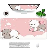 Pink Mouse Pad Cat XXL Kawaii Gaming Mouse Pad Animal Theme 35x15.7x0.12 inch Women Large Rubber ...
