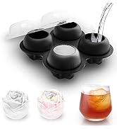 Large Ice Cube Molds for Whiskey, 2.3Inch Black Silicone Ice Tray, 3D Rose Flower Ice Ball Maker ...