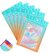 Funfery 100 Pack Holographic Mylar Bags,Clear Window Smell Proof Bags Foil Seal Pouch Resealable ...