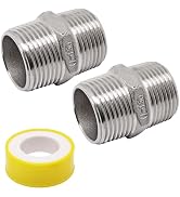 Sydien 1" x 1" NPT Coupler Male Threaded Hex Head Pipe Fitting 304 Stainless Steel Hex Nipple, 2 ...