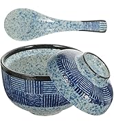 Kichvoe 1 Set Japanese Soup Bowls Miso Soup Bowls With Lid And Spoon Ceramic Rice Bowl Noodle Bow...