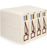 4 Pack Bed Organizer Box,Beige Sheet Storage Box, Linen Closet Foldable Sheet Storage Rack with L...