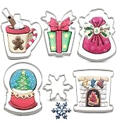 LILIAO Christmas Cookie Cutter Set - 6 Piece - Coffee Mug, Gift Box, Gift Bag, Snow Globe, Firepl...