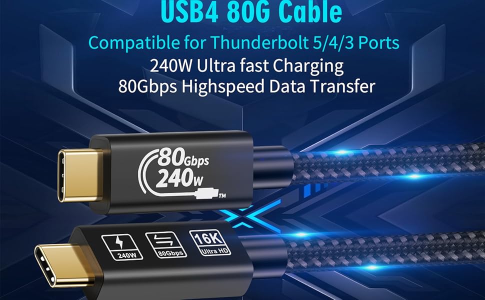 CHENLENIC USB 4 Cable USB C Cable Thunderbolt 5 4 3 cable charging data ssd extension type c cable