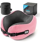 PEUJEW Neck Pillow Travel Pillow - 100% Pure Memory Foam Airplane Pillow with Adjustable Clasp & ...