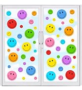 Whaline 9 Sheet Smile Face Window Clings Colorful Cute Happy Face Window Decals Double-Sided Reus...