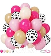 Paready Pink Cow Balloons Set, 50Pcs Pink White Cow Print Balloons, 12 Inch Hot Pink Pastel Ivory...
