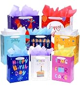 Nihuecne 8 Pack Birthday Gift Bags Assorted Sizes (2 Extra Large 15