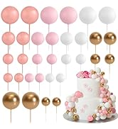 ASTARON 32 Pcs Ball Cake Topper Decorations Mini Balloons Cake Topper Sticks Foam Balls Cake Pick...