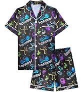 Fiodrimy Boys Pajamas Big Boys Satin PJS Set Summer Short Sleeve Button Down Kids Silky Pajama Lo...
