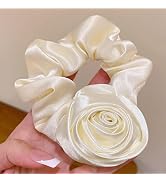 1Pc Beige Vintage Rose Flower Elastics Hair Ties Silk Satin Scrunchies Hair Band Ponytail Holders...