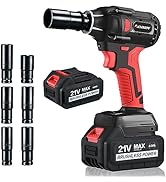 AOBEN 21V Cordless Impact Wrench Powerful Brushless Motor with 1/2" Square Driver, Max 300 Torque...