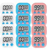 ZILLEEN 12 Pack Kitchen Timers for Cooking Digital Classroom Timers for Kids Teachers White Pink ...