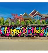BlissYard Birthday Fence Banner Graffiti Font Decor 78 x 17 Inch | Birthday Party Backdrop, Graff...