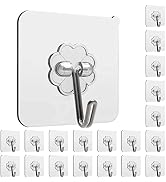 Adhesive Wall Hooks for Hanging Heavy Duty 13lbs, No Damage Wall Hangers for Kitchen Bathroom Sho...