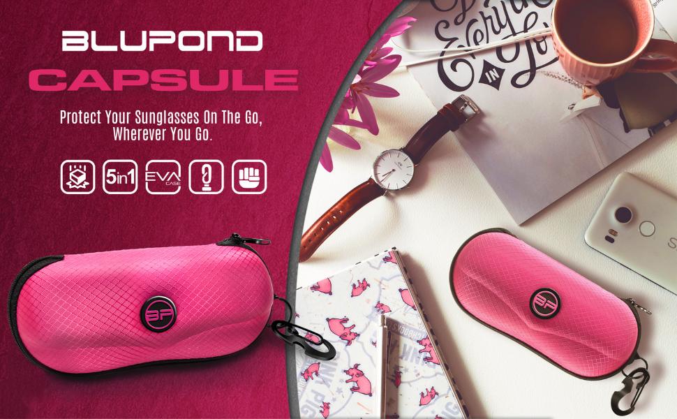 Sunglasses Case Semi Hard EVA Shell with Metal Hanging Hook Belt Clip Sun Glasses Storage