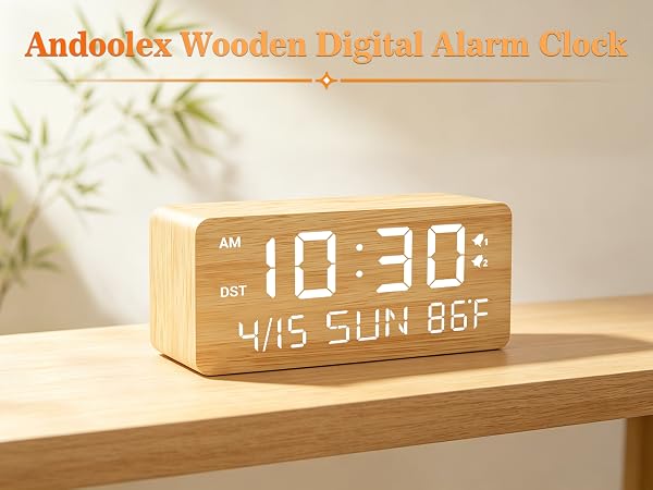 wooden digital alarm clock