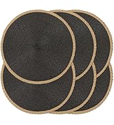 Noctiflorous Round Placemats Set of 6, 15 Inch Braided Hand Woven Table Mats, Heat Resistant Non-...