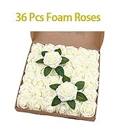 BLEUM CADE 36Pcs Fake Roses Ivory Artificial Foam Flowers Roses, Real Looking for DIY Bouquets We...