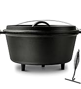 Blingco 10 QT Pre-Seasoned Cast Iron Camp Dutch Oven with Lid, Large Camping Dutch Oven Pot, incl...