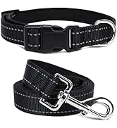Jumpress Soft Neoprene Padded Dog Collar and Leash Set for Small Medium Large Dogs, Reflective Du...
