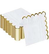 FALIZIFU 50 Pieces 2-Ply White Scalloped Napkins with Gold Foil Cocktail Napkins Disposable Paper...