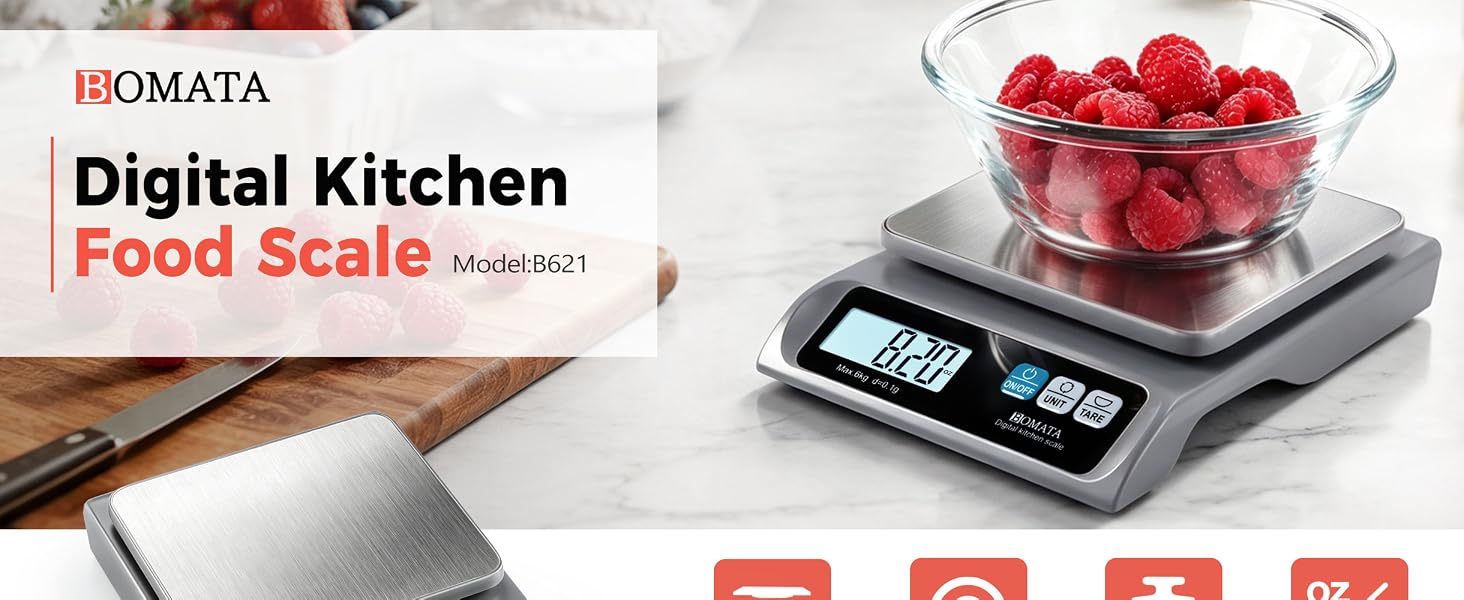 BOMATA 0.1g Food Scale, 13lb Digital Kitchen Scale with Removable Stainless Steel Pan