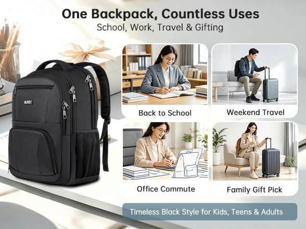 One Backpack, Countless Uses School, Work, Travel & Gifting Timeless Black Style for Teens & Adults