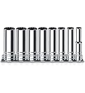 1/4 Inch Drive Socket Set - 8 Piece Metric 12-Point Deep Socket Set (6mm, 7mm, 8mm, 9mm, 10mm, 11...