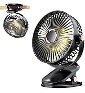 iNeibo 4000mAh Portable Clip on Fan with LED Lights, Battery Operated USB Desk Fan,4 Speed Quiet ...