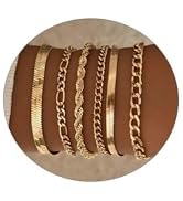 CAROVO Gold Chain Bracelets for Women, 14K Gold Plated Bracelet Set Minimalist Rope Paperclip Cuf...