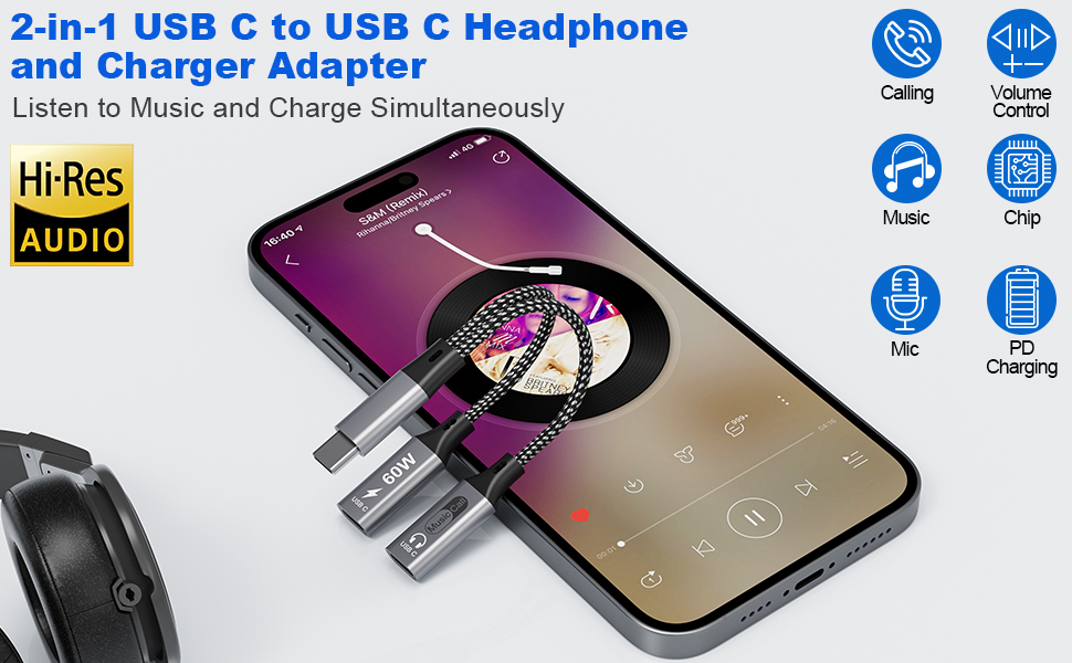 usb c splitter microphone aux, headphone and sound