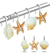12PCS Shower Curtain Hooks Rings for Bathroom, Fashion Ocean Beach Theme Home Decor Shower Curtai...
