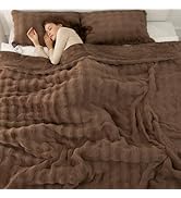 VELLUBAM Faux Rabbit Fur Bubble Heated Blanket Full Size Camel - Fuzzy Soft Electric Blanket with...