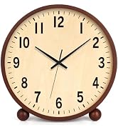 Maxspace Wooden Table Clock,8in Silent Non-Ticking Desk Clock,Battery Operated Desktop Analog Clo...