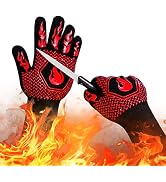 BBQ Fireproof Gloves, Grill Cut-Resistant Gloves 1472°F Heat Resistant Gloves, Non-Slip Silicone ...