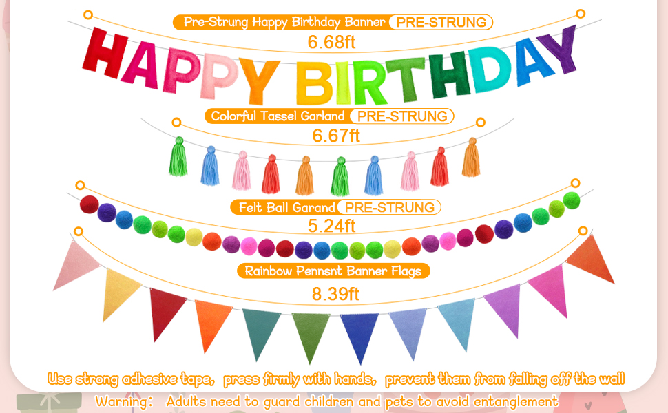 Full birthday banner kit,durable felt material resists tearing, reusable for indoor and outdoor