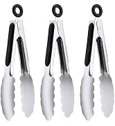7" Small Kitchen Tongs Set of 3, Stainless Steel Ice Tongs Food Tongs, Mini Serving Tongs for App...