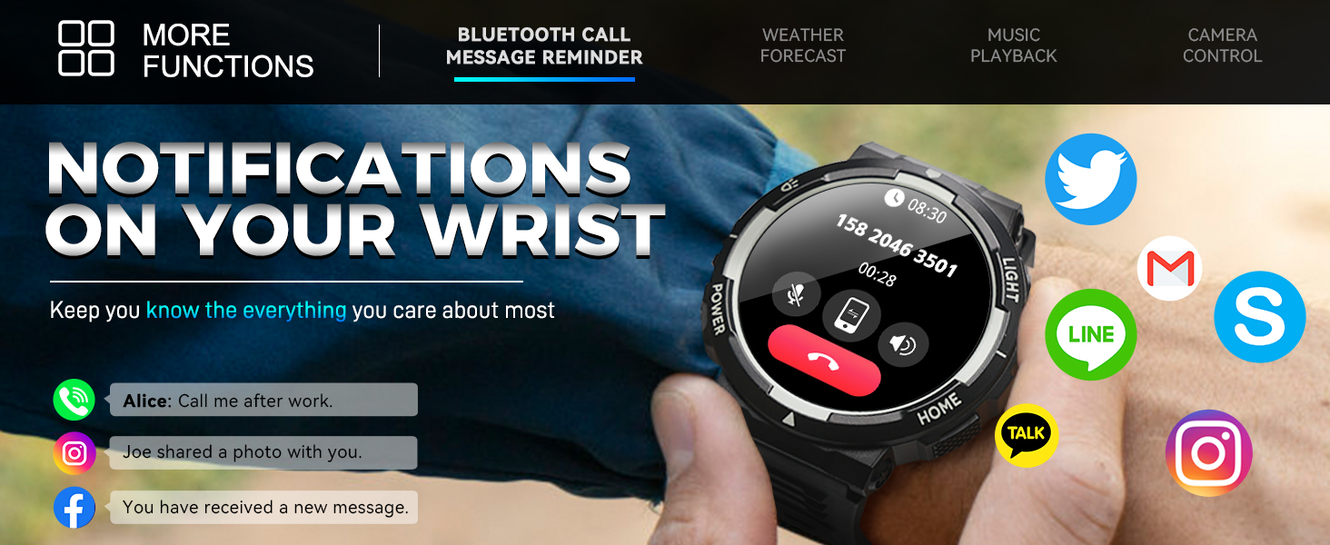 Military Smart Watch for Men Flashlight Tactical Smartwatch Fitness Watch 3ATM Waterproof